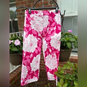 Trina Turk Pink Floral Pants Size 2. Stretch, cropped. Excellent condition.
